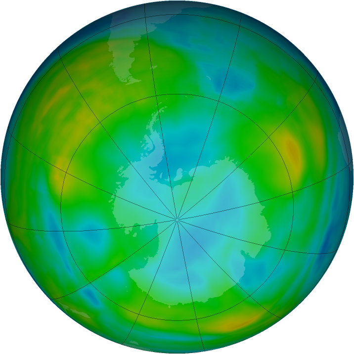 Antarctic ozone map for 28 July 2015